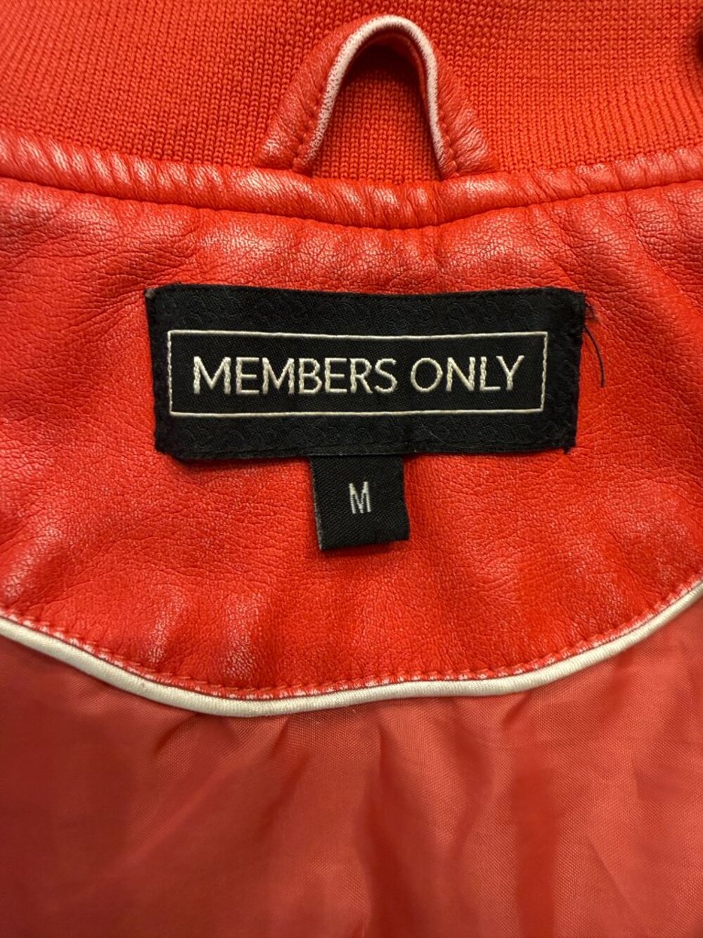 Members Only Varsity Bomber Jacket Red Cream Faux Leather Y2K Retro Sz M - Picture 2 of 10